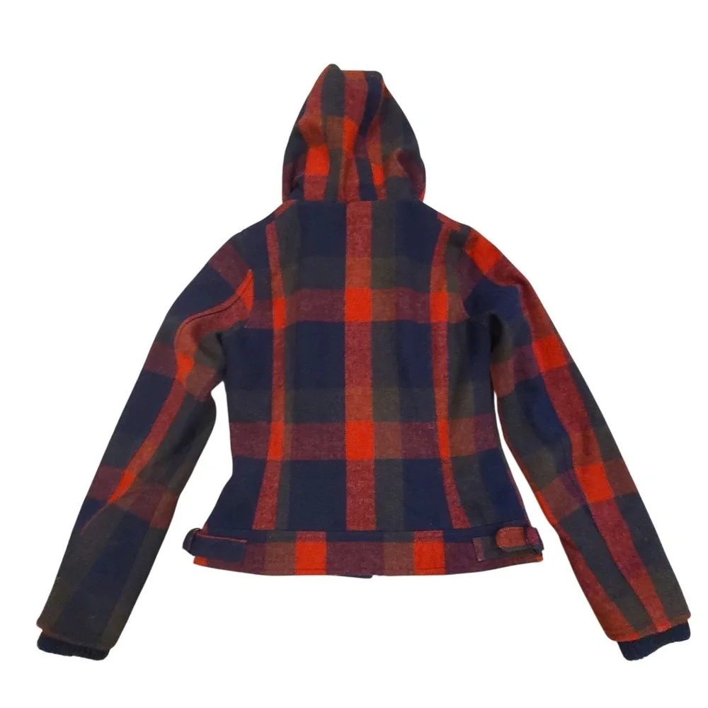Harley-Davidson Women's Medium Wool Plaid‎ Hooded Jacket Red Double Zip